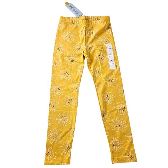 Cat & Jack Girls' Yellow Floral Leggings Size S (6-6X) Durable Knee Tough Cotton - Picture 2 of 9